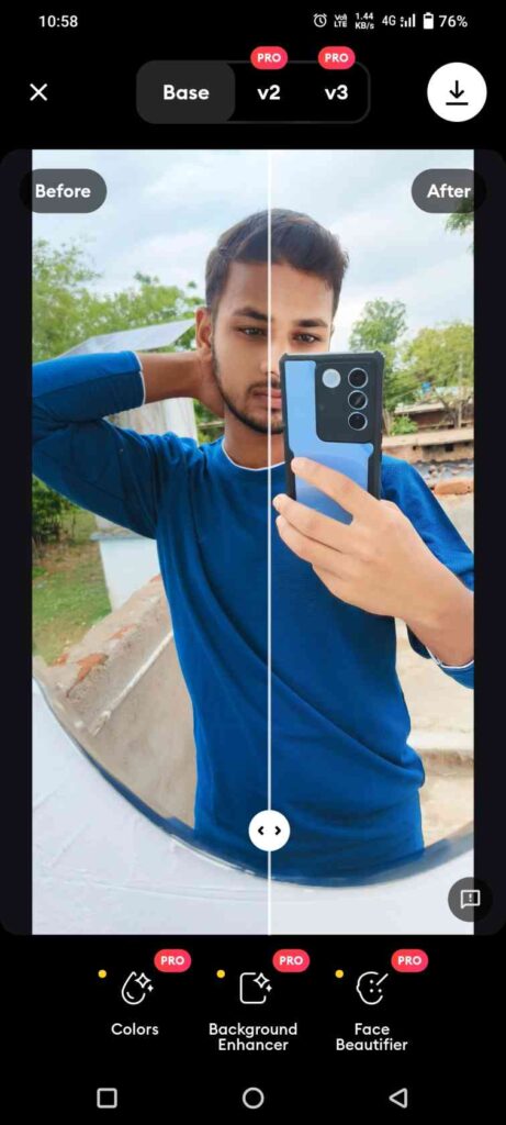 Before and after in Remini app